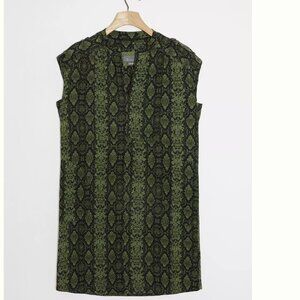 Anthropologie Rachel Tunic Dress Green Snakeskin V-neck Sleeveless Women’s S
